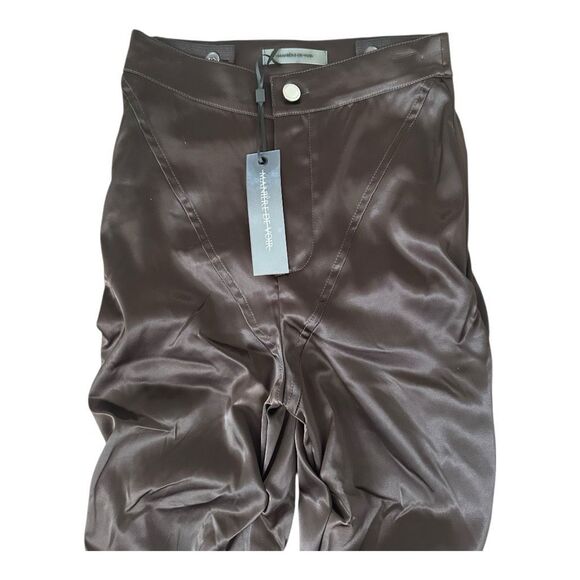 Maniere De Voir Tacked Satin Flared Trouser High Waist Pants, Brown 0 - Picture 4 of 9